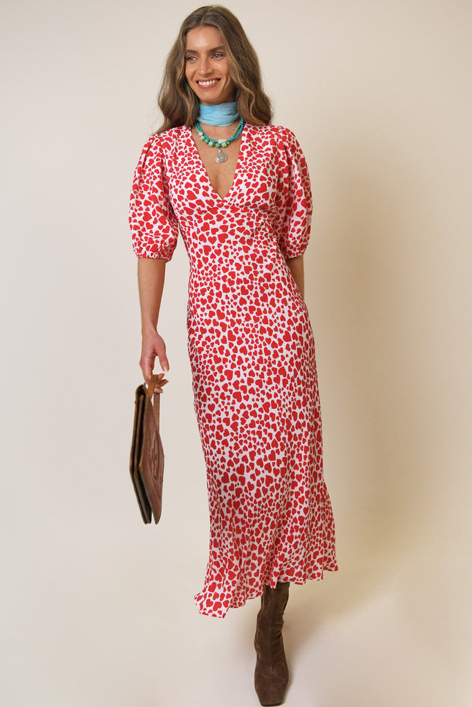 Steph - Love Heart Red Midi Dress - RIXO ⋆